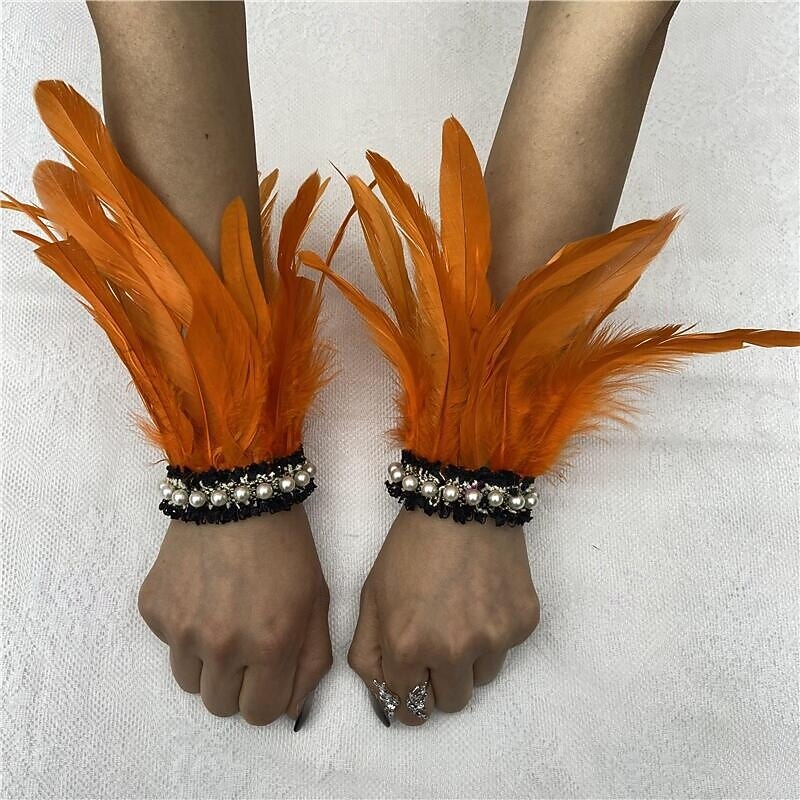 Καρναβάλι 2026 Ρίο Καρναβάλι Σαμπά Αξεσουάρ Γυναικείου Μαύρου Φτερού Περιβραχιόνια με Δαντέλα Μαργαριταριού 1 Ζευγάρι Φυσικά Φτερά Περιβραχιόνια Βραχιόλια Κοστούμι Επίδειξης Φεστιβάλ Βραζιλίας 2026 - $9.99 –P18