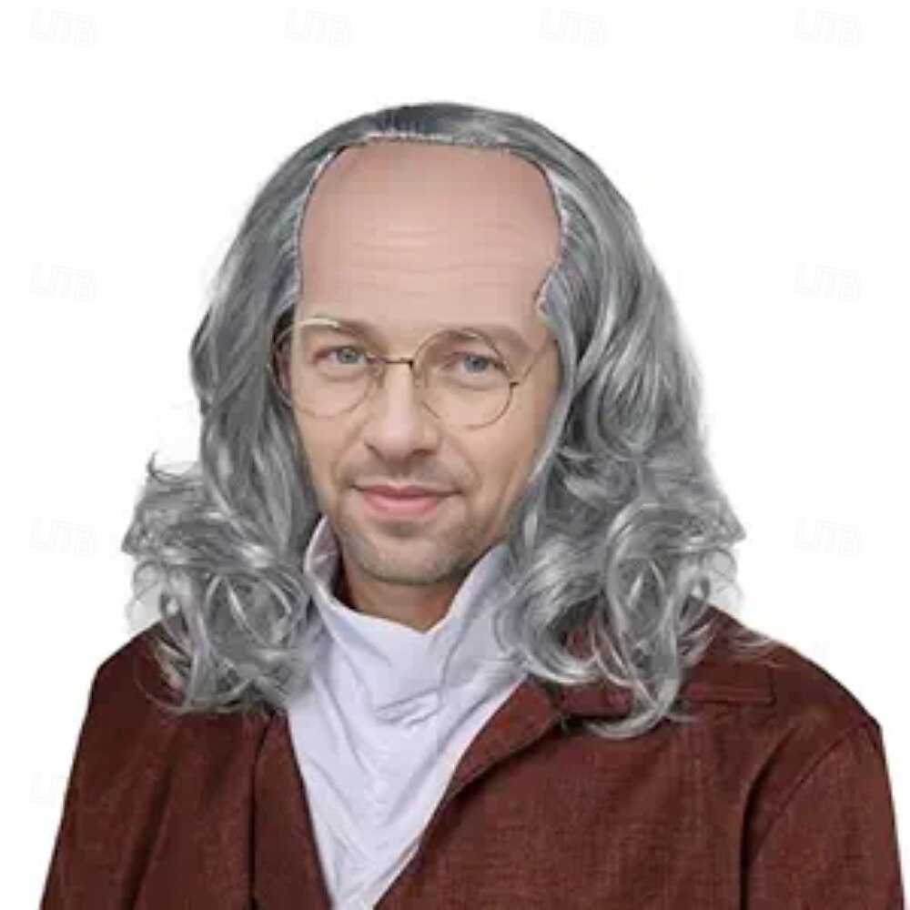 Perruque pour vieil homme chauve, grise, courte et ondulée, style colonial, pour cosplay et Halloween. de 2026 ? $19.99 –P1