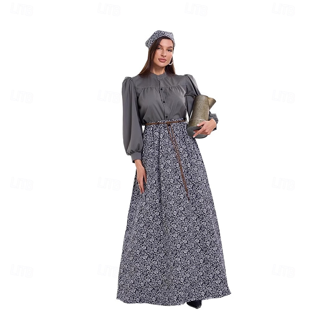 250th Anniversary USA 19th Century 1800s Floor Length Prairie Dress Bonnet and Apron Set Long Sleeves Pioneer Girl Colonial Pioneer Revolutionary War Costumes Floral Fancy Dress Women's Halloween 2026 - $46.99 –P1