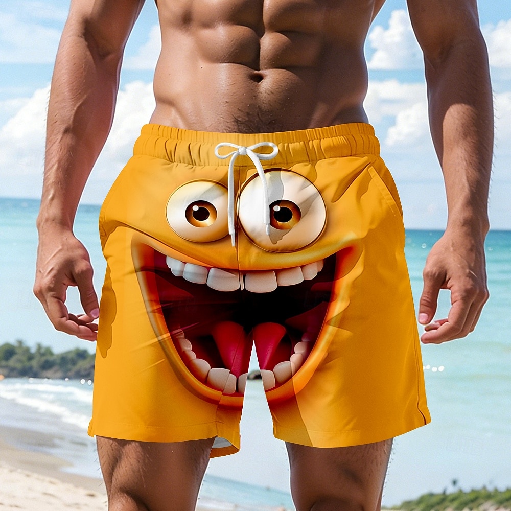 Per uomo Illusione ottica Fantasia "Cartone 3D" Faccia Sorridente Costumi da bagno Pantaloncini da mare Pantaloncini da Surf Misura del girovita medio Hawaiano Divertente Vacanza al Mare Tasche del 2026 a $20.99 –P2