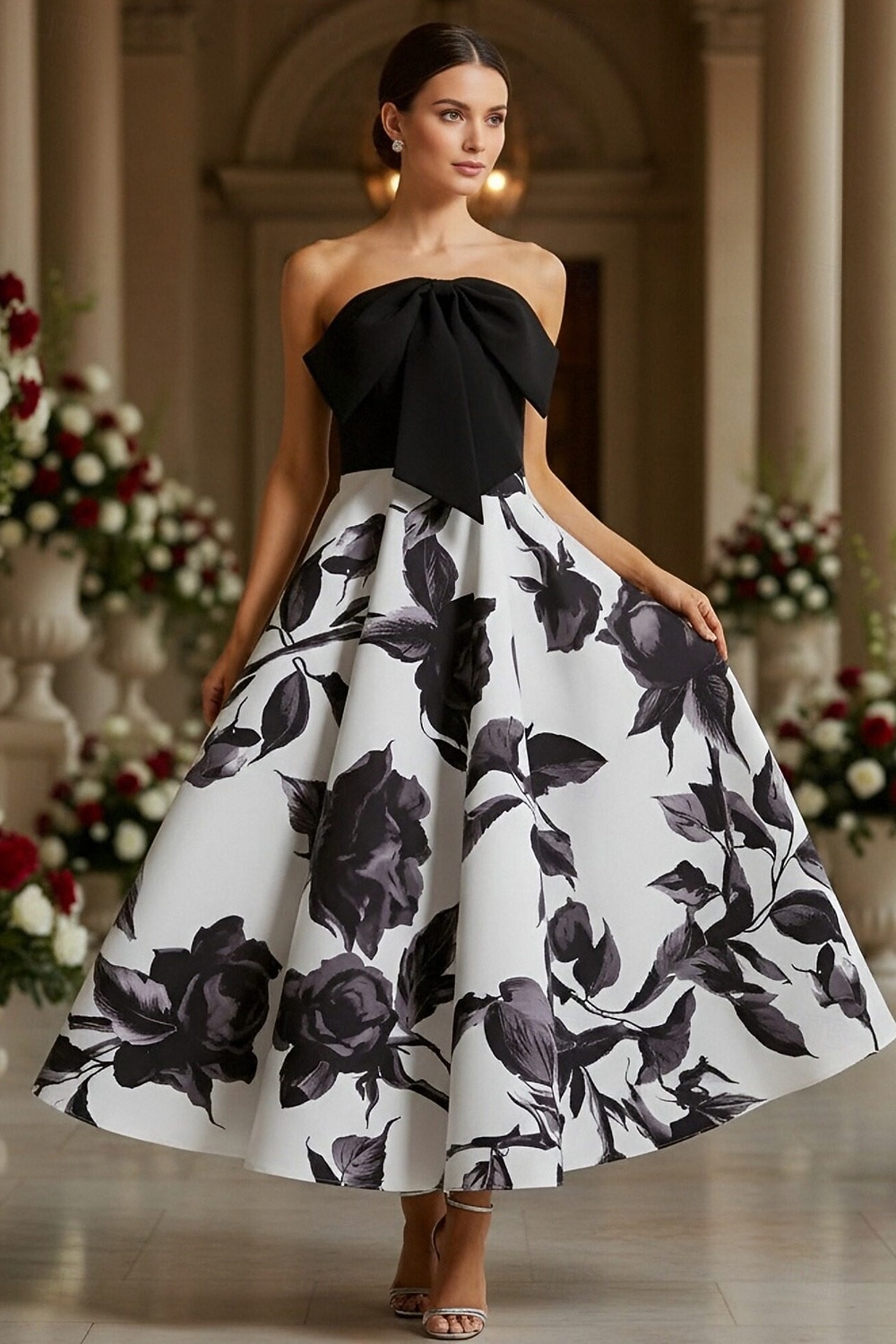 Ball Gown Ankle Length Party Dress Cocktail Dress Wedding Guest Dress Mother of the Bride Dress Sleeveless Strapless Elegant Formal Wedding Guest Chiffon Stretch Fabric with Bow(s) 2026 - $160.99 –P1