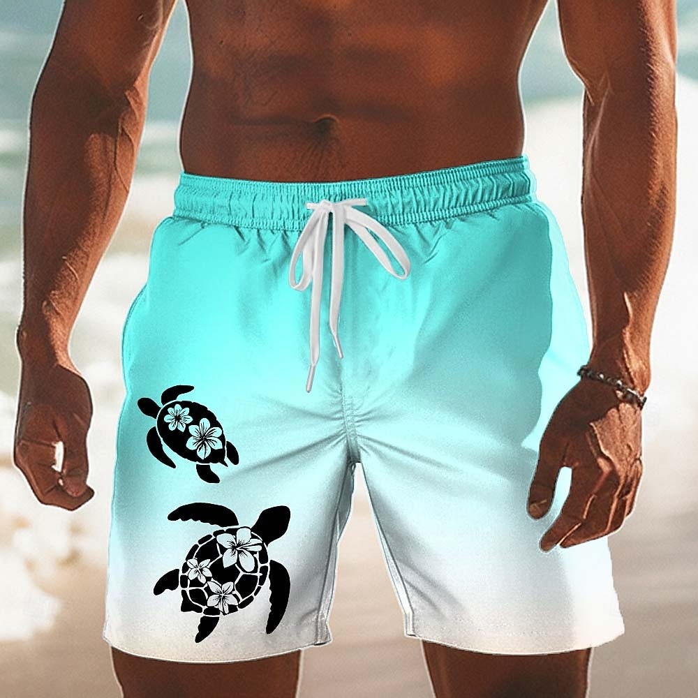 Men's Coconut Tree Gradient Color Sea Turtle Swim Trunks Swim Shorts Board Shorts Mid Waist Hawaiian Beach Vacation Wear Side Pockets Mesh Lining Elastic Drawstring Waist Designer Clothing Apparel 2026 - $20.99 –P1