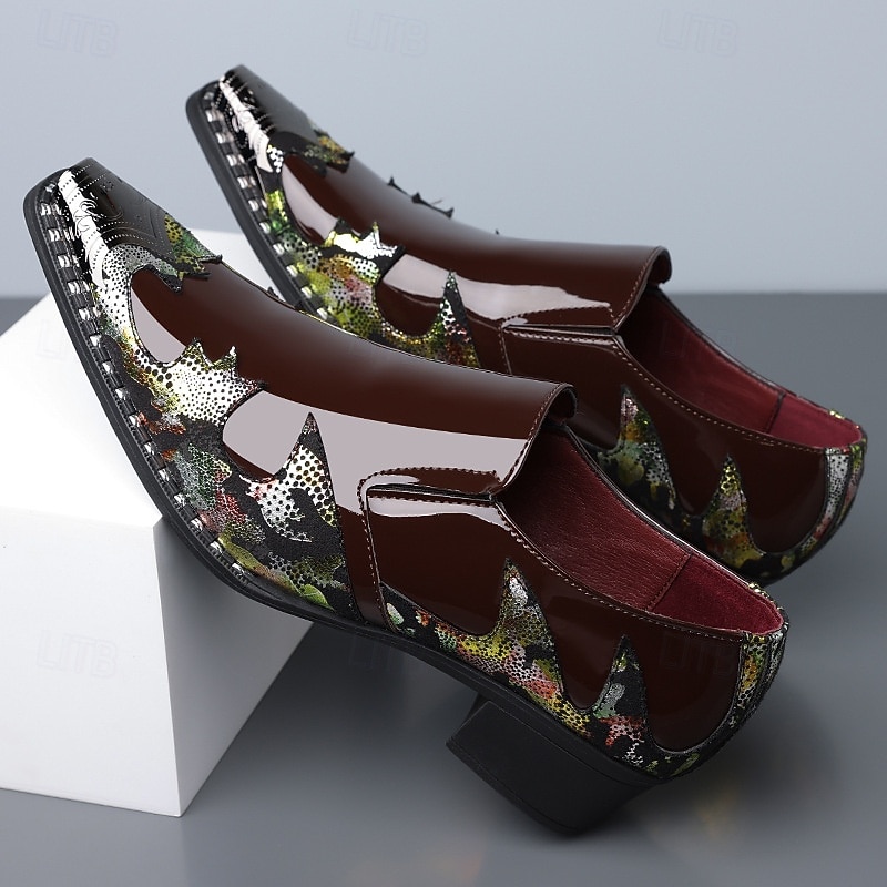 scarpe da sposa artistiche in similpelle da uomo – stampa coccodrillo nera e multicolore con dettagli unici, scarpe audaci e creative per matrimoni ed eventi speciali del 2026 a $79.99 –P4