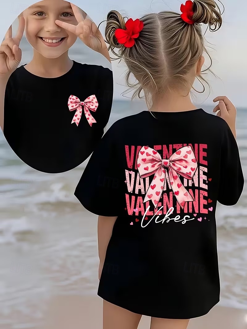Valentines Girls' 3D Graphic Bow tie T shirt Tee Short Sleeve 3D Print Summer Spring Sports Fashion Streetwear Kids 4-12 Years Crew Neck Casual Daily Outdoor Regular Fit 2026 - $12.99 –P9