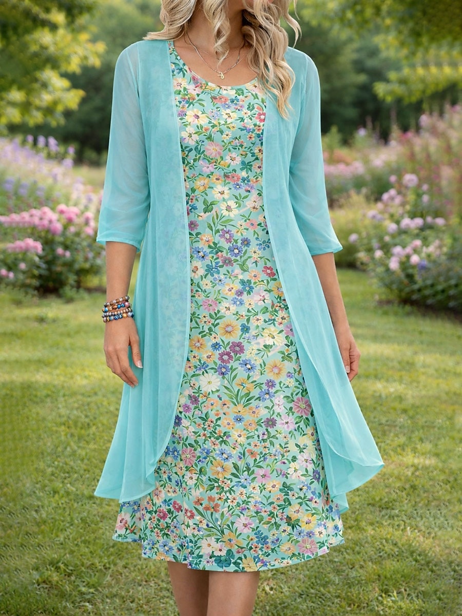 Mujer Conjunto de vestido Vestido de una línea Elegante Vacaciones Floral Graphic Multi capa Estampado Mini vestido Media Manga Cuello Barco Diario Azul Piscina Rosa Naranja Verano Primavera Holgado 2026 - $43.99 –P2