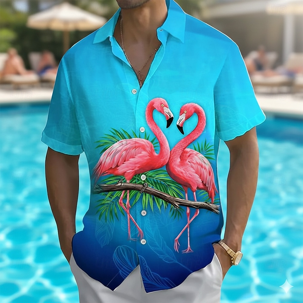 Per uomo Animale Fenicottero Foglia di palma Camicia hawaiana estiva Camicia con Bottoni Camicia Aloha Manica Corta Hawaiano Vacanza Abbigliamento mare Estate Primavera Collo ripiegato Stampa 3D del 2026 a $25.99 –P1