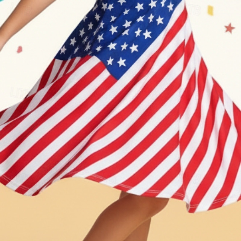 Mädchen' 3D Grafik Gestreift Sterne Kleid Kurzarm 3D-Druck Sommer Frühling Täglich Urlaub Party Niedlich Basic Lässig Kinder 4-12 Jahre Freizeitkleid A Linie Kleid Knielang Normale Passform 2026 - $19.99 –P2