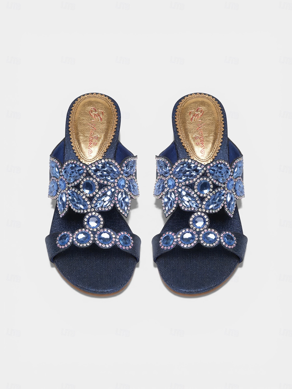 mules da donna con tacco a blocco blu navy decorato, eleganti scarpe da sera vintage per la madre della sposa, matrimonio rustico in un fienile del 2026 a $59.99 –P3