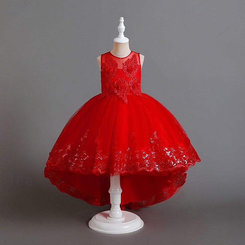 Flower Girl Dress Girls' Formal Dress Wedding Attire Party Wedding Formal Adorable Formal Princess First Communion Dress Patchwork Mesh Solid Color Sleeveless Crew Neck White Pink 4 years+ 2026 - $49.99 –P7