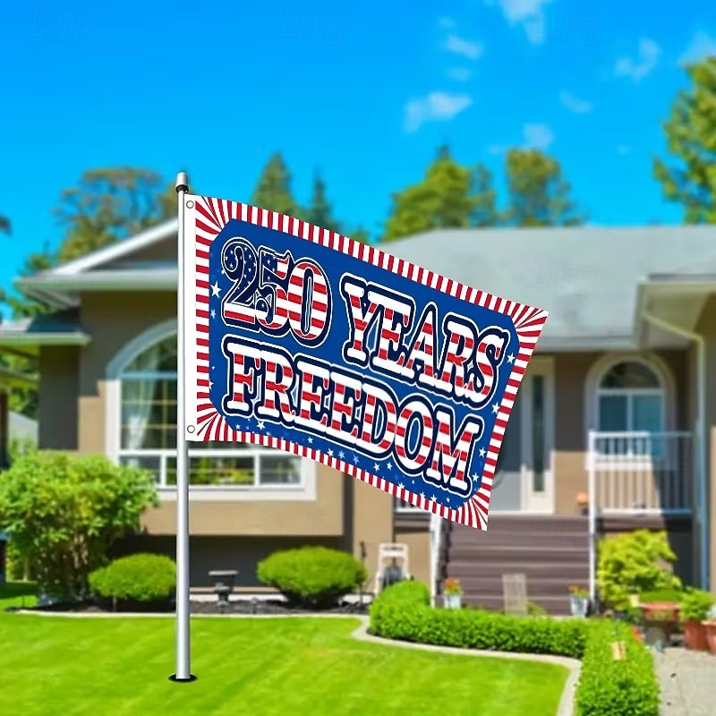 US 250th Anniversary Flag "250 Years of Freedom" Banner with Stars and Stripes Design Patriotic Commemorative Decor for Semiquincentennial Celebrations 4th of July Independence Day 2026 - $9.99 –P4