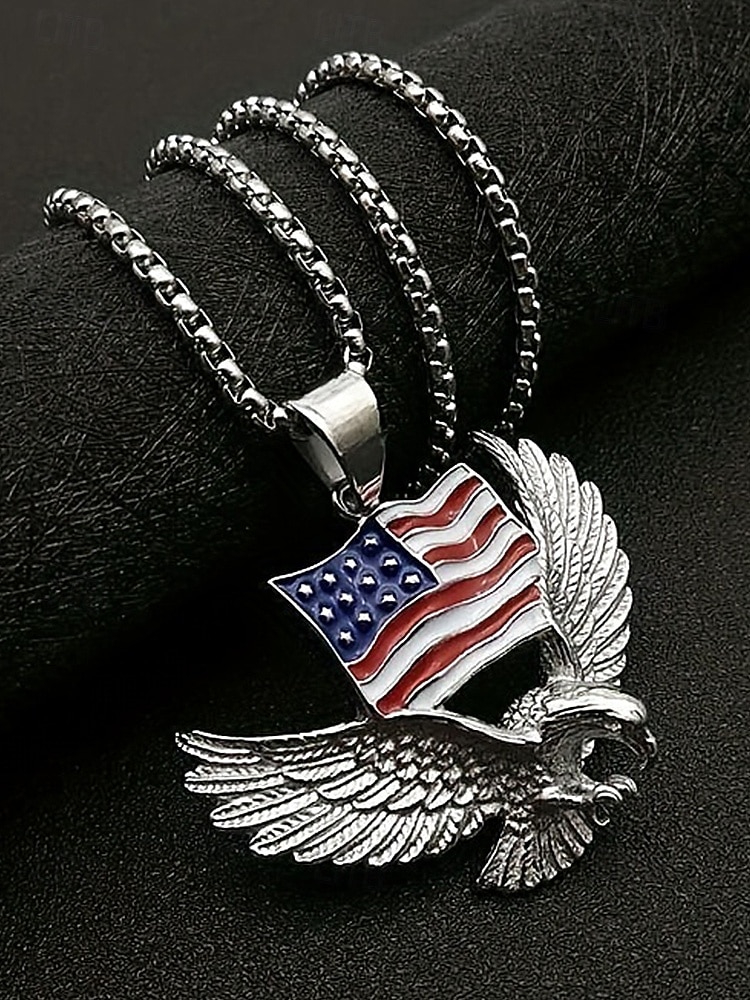 שרשרת אלומיניום של גברים עם pendant של עיט ודגל ארה"ב זמינה בזהב ובכסף אידיאלית לחג העצמאות ולחגיגות 2026 - $9.99 –P7