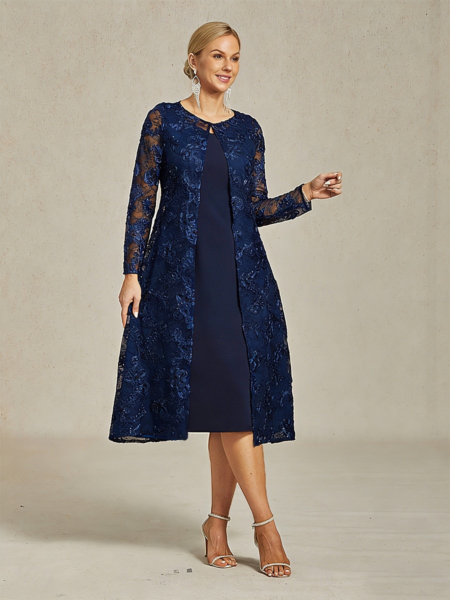 sequined a-line midi dress and jacket Women's Jacket Dress Midi Dress Sheath Dress A Line Dress Elegant Daily  Wedding Guest Date Sequins Illusion Solid Color Sleeveless Crew Neck  Champagne Summer Spring Fall 2026