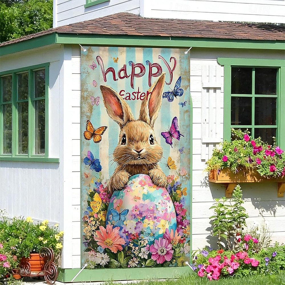 Пасхальный дверной баннер, счастливый пасхальный кролик, разноцветное яйцо, бабочка, подсолнух, весенняя вывеска для крыльца, настенный гобелен, декор для дома. 2026 - $17.99 –P3