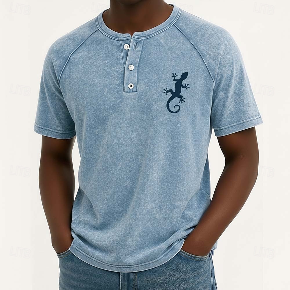 Men's Vintage Washed Tee Henley Top Washed Shirt Short Sleeve Vintage Designer Casual Casual Daily Outdoor Summer Spring All Seasons Light Blue Purple Gray Henley Henley T-Shirt 2026 - $25.99 –P2
