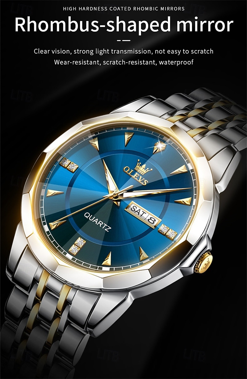 New Olevs Men'S Business Quartz Watch With Luminous Calendar, Week Display, Diamond-Set, Casual And Fashionable Water-Resistant Men'S Sports Watch 2026 - $39.99 –P5