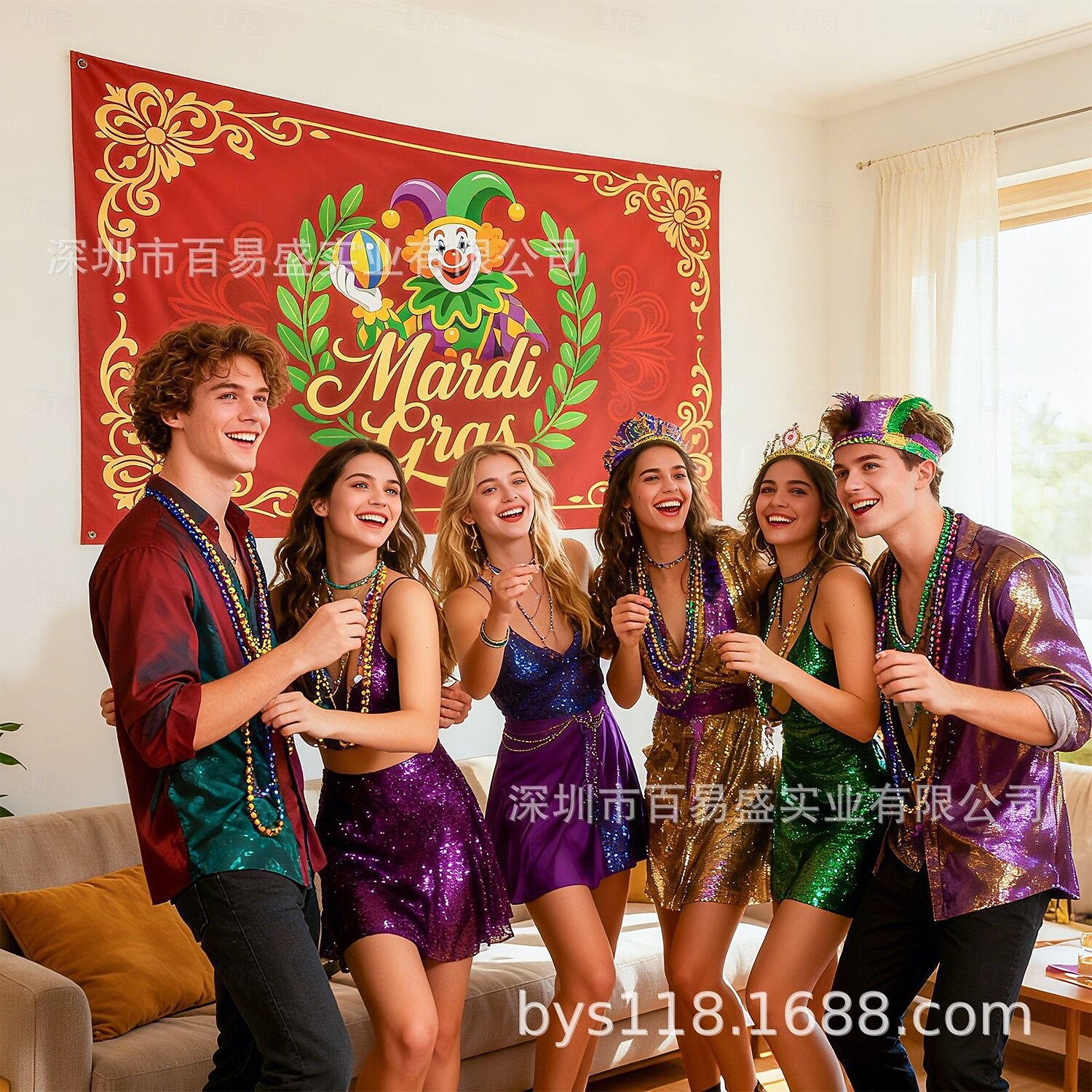 Баннер для фотозоны на вечеринку Марди Гра, большой тканевый фон с фиолетовыми, зелеными и золотыми масками для фотобудки, украшения для стен на парад «Жирный вторник», товары для карнавальной 2026 - AU $17.41 –P6