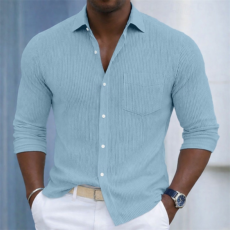 Bărbați Cămașă Textură Cămașă casual Cămasă Corduroy Camașă cu nasturi Negru Alb Vișiniu Bleumarin Trifoi Manșon Lung Simplu Guler Cămașă Casual Zilnic Buzunar frontal Îmbrăcăminte Elegant Mod 2026 - $31.99 –P3