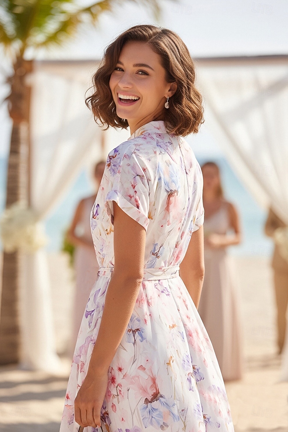 A-Line Ankle Length Tea Length Wedding Guest Dress Wedding Guest Dresses Elegant Daily Short Sleeve High Neck Garden Party Wedding Cowl Back with Floral Print Print 2026 - $114.99 –P2