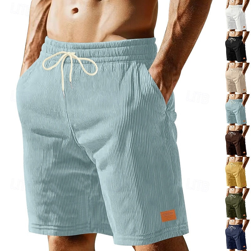 Men's Shorts Casual Shorts Corduroy Shorts Pocket Elastic Waist Textured Plain Comfort Breathable Knee Length Casual Outdoor Beach Vacation Fashion Black White Inelastic 2026 - $20.99 –P1