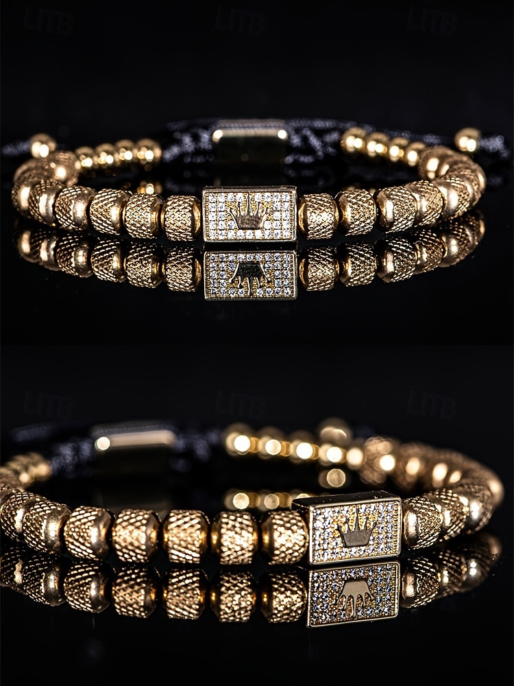 2026年 メンズステンレススチールブレスレット、ゴールド、シルバー、ブラックカラー、輝く石が付いたクラウンデザイン、結婚式、カジュアルな日常着、ファッションジュエリーに最適  コレクション – $11.99 –P4