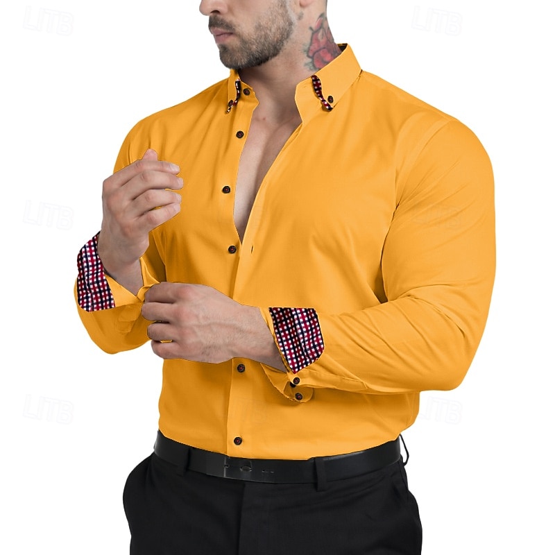 Herren Hemd Kleidhemd Bügelfreies Hemd Knopfhemd Farbblock Lässig Täglich Wein Langarm Umlegekragen Ganzjahres Bekleidung Patchwork 2026 - $29.99 –P4