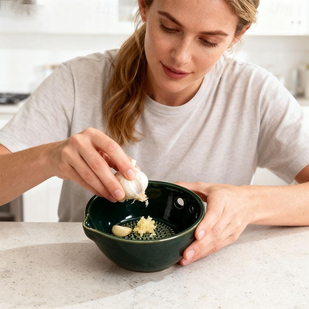 Handmade Garlic Grater Herb Bowl, 2 in 1 Pottery Herb Stripper Bowl with 5 Holes, Multi-Functional Herbs Stripping Bowls with Built-in Garlic Grater for Home Kitchen Preparation 2026 - $13.99 –P4