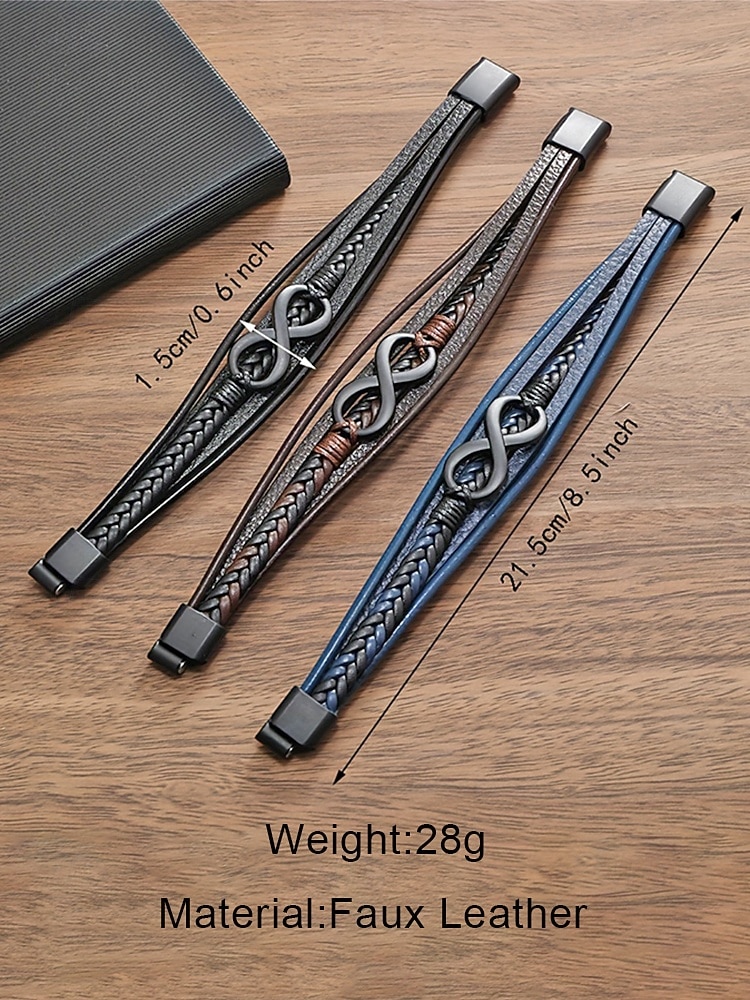 Мужской браслет в виде знака бесконечности из искусственной кожи и сплава, многослойная плетеная конструкция, винтажный стиль, различные цветовые варианты, идеально подходит для отдыха и повседневной носки. 2026 - $7.99 –P8