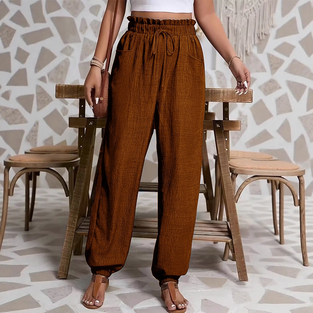 Per donna Joggers Pantaloni Pantaloni casual Vacanza Moda Casual Lunghezza intera Vita Alta Semplice Coulisse Tasca Elastico in vita Comodità Leggero Morbido Inelastico All'aperto Streetwear Ferie del 2026 a $29.99 –P6