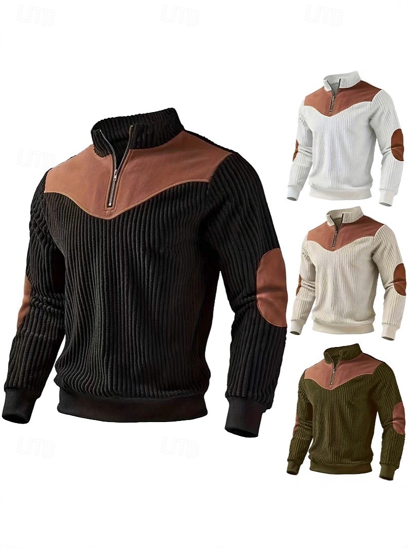 Hombre Polo Camisetas polo Vacaciones Calle Cremallera de un cuarto Manga Larga Moda Básico Bloque de color Retazos Bolsillo Otoño invierno Ajuste regular Negro Blanco Color Caquí Verde Ejército Polo 2026 - $22.99 –P1