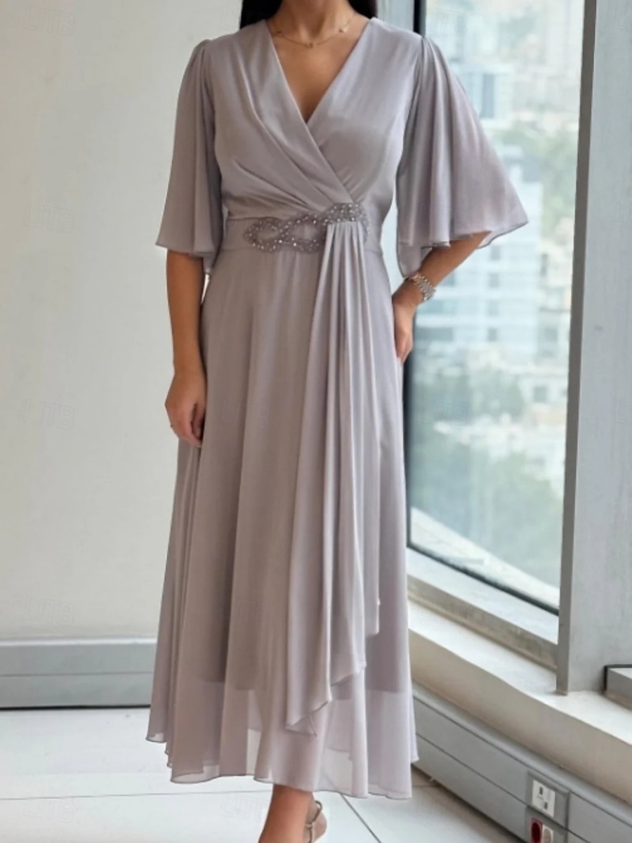 Pentru femei Rochie Maxi Rochie casual Rochii din Șifon Elegant Modă Modern În aer liber Vacanță Ieșire Fit regulat Simplu Manșon Jumate În V Albastru Închis Gri Vară Primăvară 2026 - $37.99 –P1