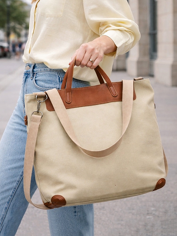 Bolso grande de lona de poliéster para mujer con correa de hombro ajustable, bolso bandolera versátil en varios colores, bolso informal diario para viajes, trabajo y compras. 2026 - $26.99 –P1
