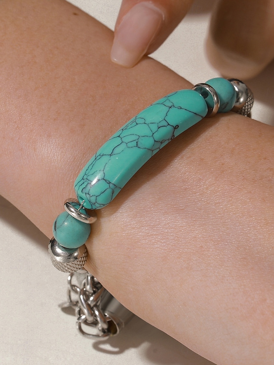 Tyrkysová Silný řetězec Móda Módní Přizpůsobeno Kámen Náramek šperky Stříbrná / Trávová zelená Pro Denní Dar Dovolená 2026 - $14.99 –P3