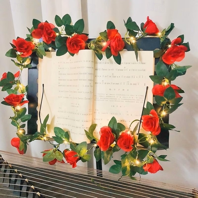 Umělé květinové, zelené a vinné révy pohádkové řetězové světýlka 2m 20LED simulované růžové světýlka na svatbu, Valentýn, domov, balkon, zahradu, oblouky, sváteční, párty dekorace 2026 - $14.49 –P3