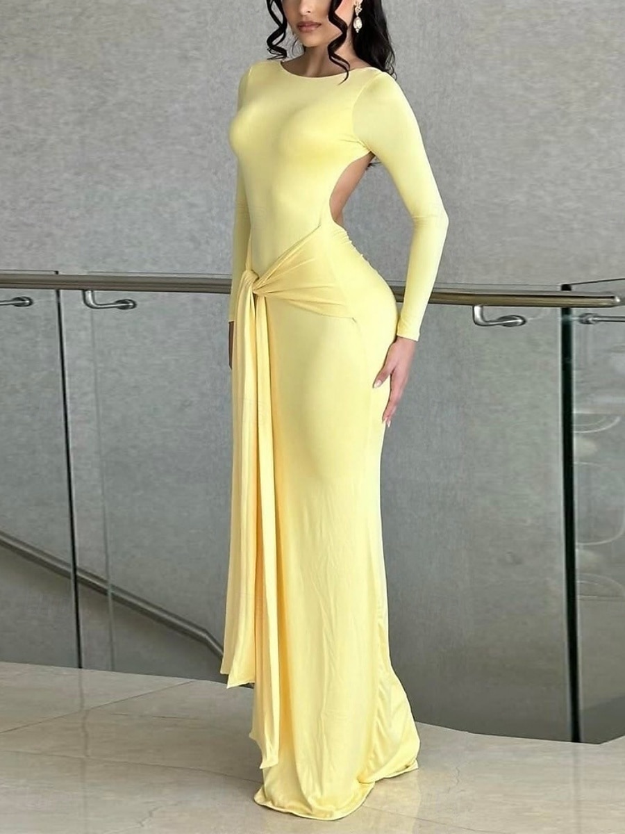 Dames Maxi-jurk Witte jurk Afstudeerjurk Bodycon-jurk Elegant Modieus Modern Buiten Vakantie Uitgaan Normale pasvorm Effen Lange mouw Strakke ronde hals V-hals Wit Geel Rood Bruin Zomer Lente Herfst 2026 - $28.99 –P8