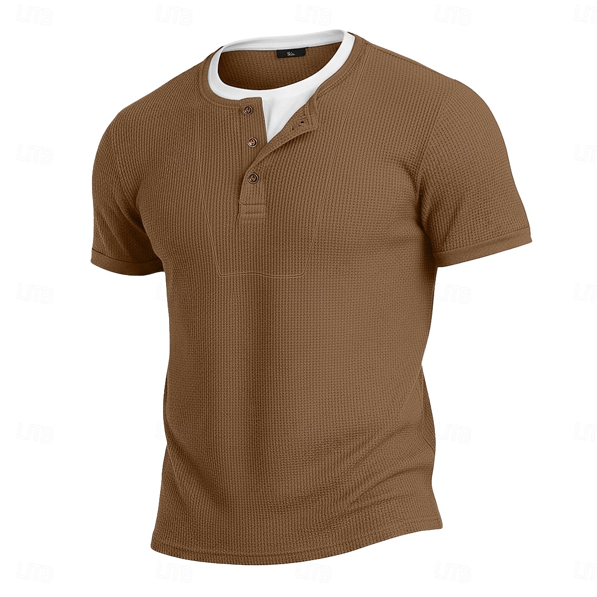 Men's Waffle Henley Shirt Tee Cotton Blend T-Shirt Short Sleeve Crew Neck Henley Summer Spring All Seasons Color Block Plain Textured Fashion Designer Casual Color Block Buttons Fake two piece Casual 2026 - $20.99 –P7