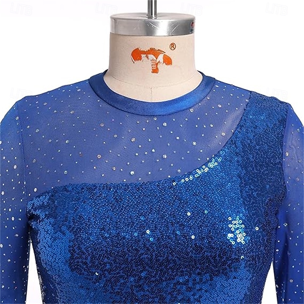 Figure Skating Dress Women's Ice Skating Dress Violet Navy Black Patchwork Thumbhole High Elasticity Training Competition Skating Wear Classic Crystal / Rhinestone Sleeveless Long Sleeve Ice Skating 2026 - $323.29 –P5