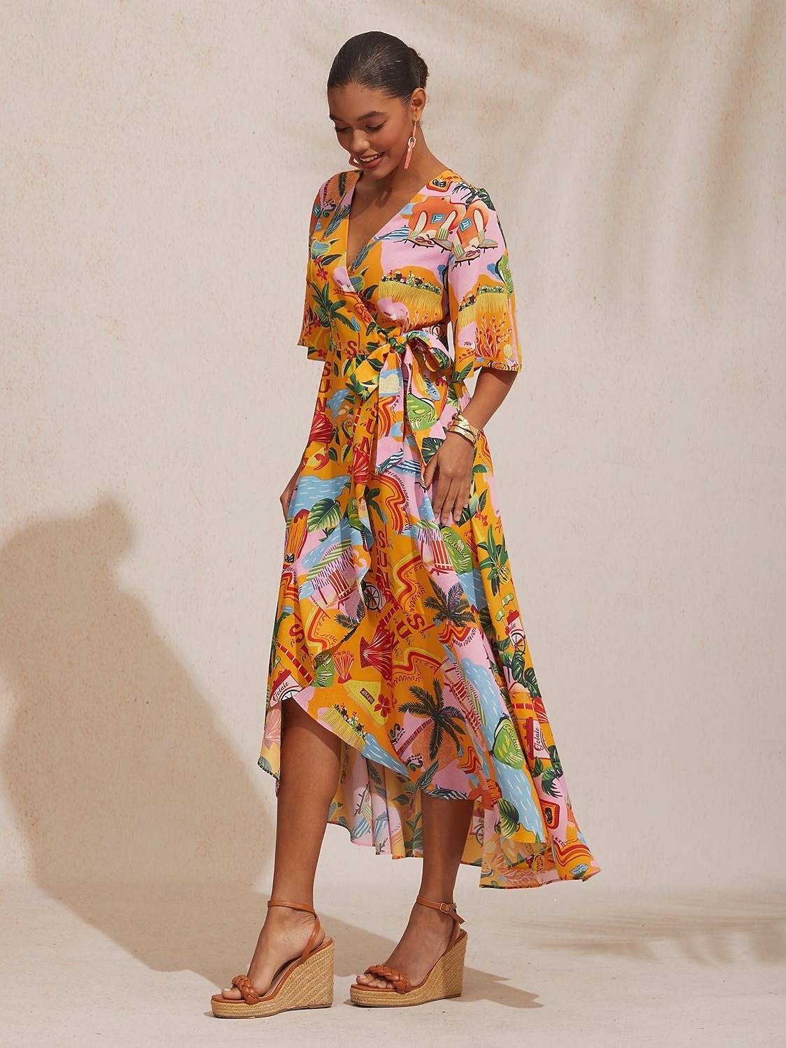 Vestido largo floral de satén sedoso para escapada de verano 2026 - $113.99 –P4