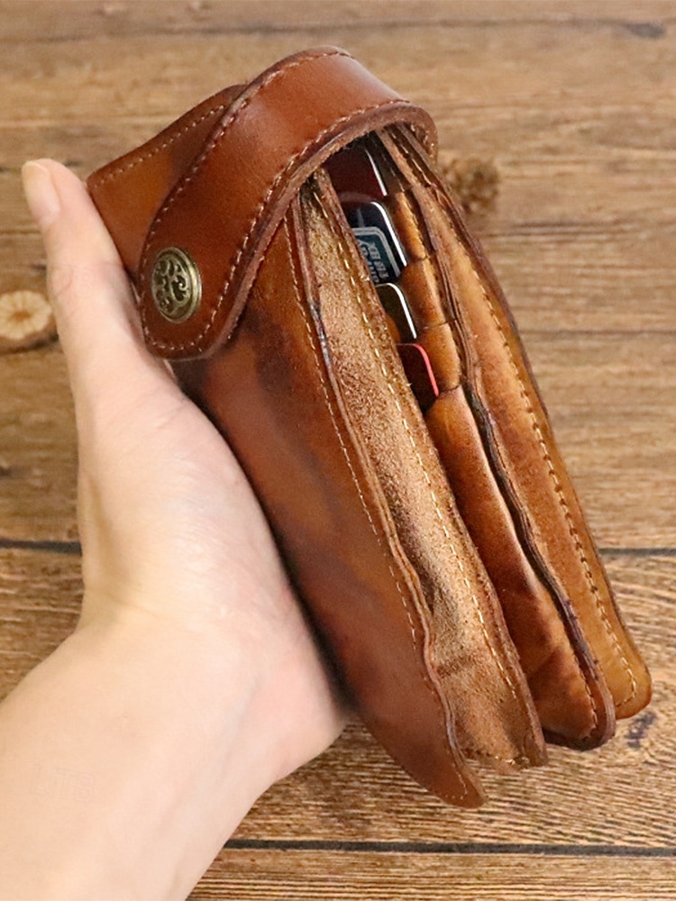 Portafoglio lungo da uomo in vera pelle, porta carte bifold vintage di grande capacità, stile retrò multicolore, design sottile e portatile per uso quotidiano, viaggi, lavoro e casual del 2026 a $26.99 –P5