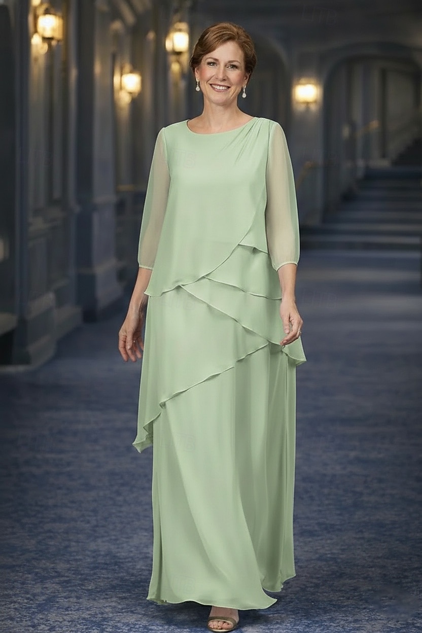 A-Linie Šaty Na zem Šaty pro svatební hosty Formální šaty Večerní šaty Šaty pro matku nevěsty 3/4 délka rukávu Kopeček Elegantní Jednoduchý Minimalistické Formální Šifón Přehozy přes ramena s Sklady 2026 - $159.99 –P4