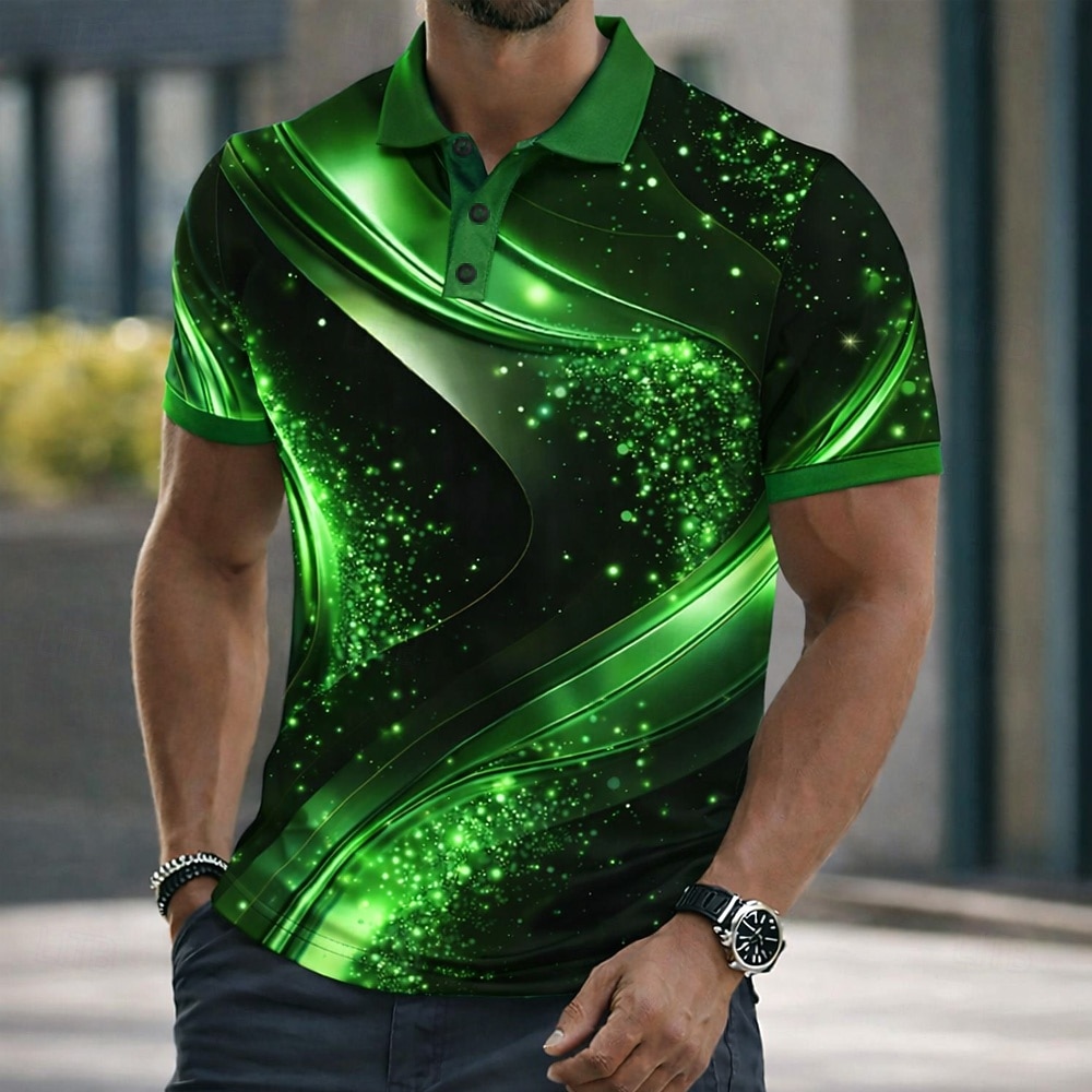 رجالي هندسي قمصان البولو كم قصير قمصان البولو قميص بياقة كاجوال ملابس الرياضة Buttons الصيف الربيع أزرق أرجواني أخضر 2026 - $21.99 –P3