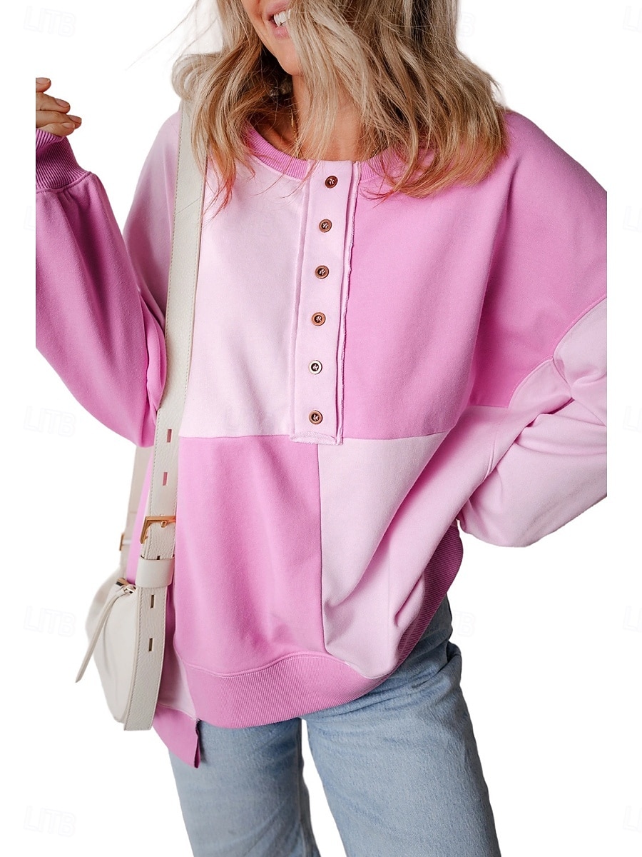 Жен. Pullover Толстовки Пэчворк Пуговицы Контрастных цветов Мода Классика Современное Длинный рукав Вырез под горло Обычные топы Для улицы На каждый день Синий Черный Розовый Небесно-голубой Зеленый 2026 - $41.99 –P2