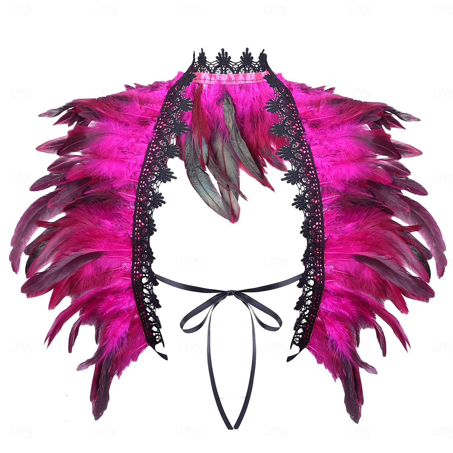 Carnaval 2026 Accessoires de Carnaval de Rio Samba Cape Châle Femme Plumes Rouges et Noires avec Bord en Dentelle Costume de Performance Festival Brésilien de 2026 ? $11.99 –P13