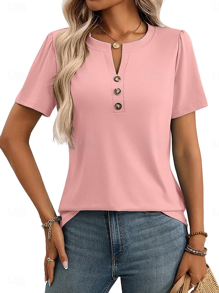 Damen Bluse Patchwork Einfach Stilvoll Modern Lässig Kurzarm Rundhalsausschnitt Normale Oberteile Täglich Ferien Ausgehen Wedgewood Schwarz Weiß Rosa Grün Sommer Frühling 2026 - $21.99 –P9