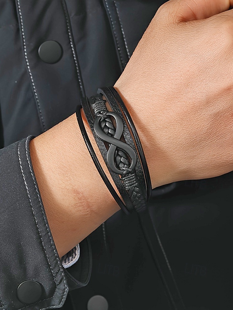 Мужской браслет в виде знака бесконечности из искусственной кожи и сплава, многослойная плетеная конструкция, винтажный стиль, различные цветовые варианты, идеально подходит для отдыха и повседневной носки. 2026 - $7.99 –P2