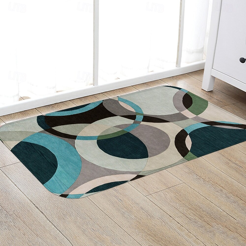 Tapete de corredor com estampa geométrica em tecido de flanela, decoração para casa, tapete de entrada à prova de poeira, absorvente e macio para banheiro. de 2026 por $17.99 –P3