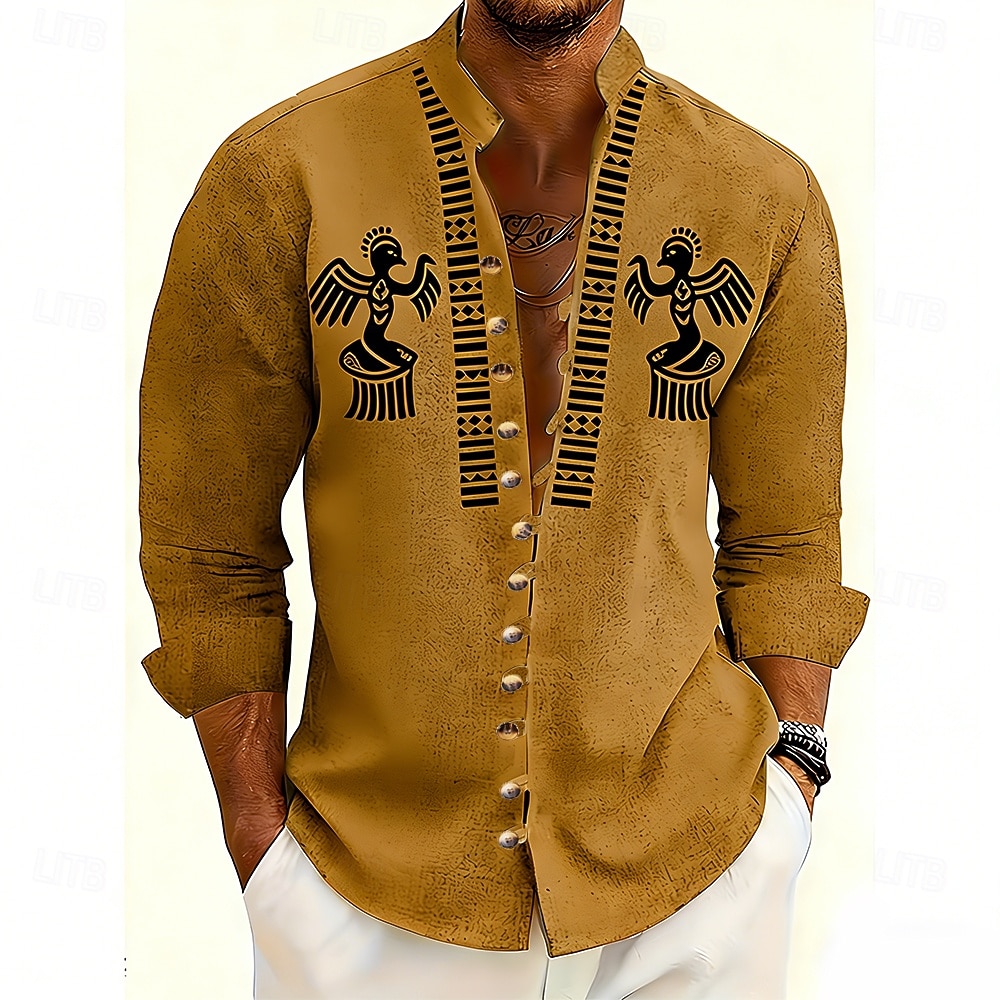 Per uomo Geometrico Uccello Tribale Camicia Camicia con colletto alla coreana Manica Lunga Vintage Retrò Casuale Vacanza Primavera Autunno Collo alla coreana Colletto alla coreana Bottonato Camicia del 2026 a $27.99 –P4