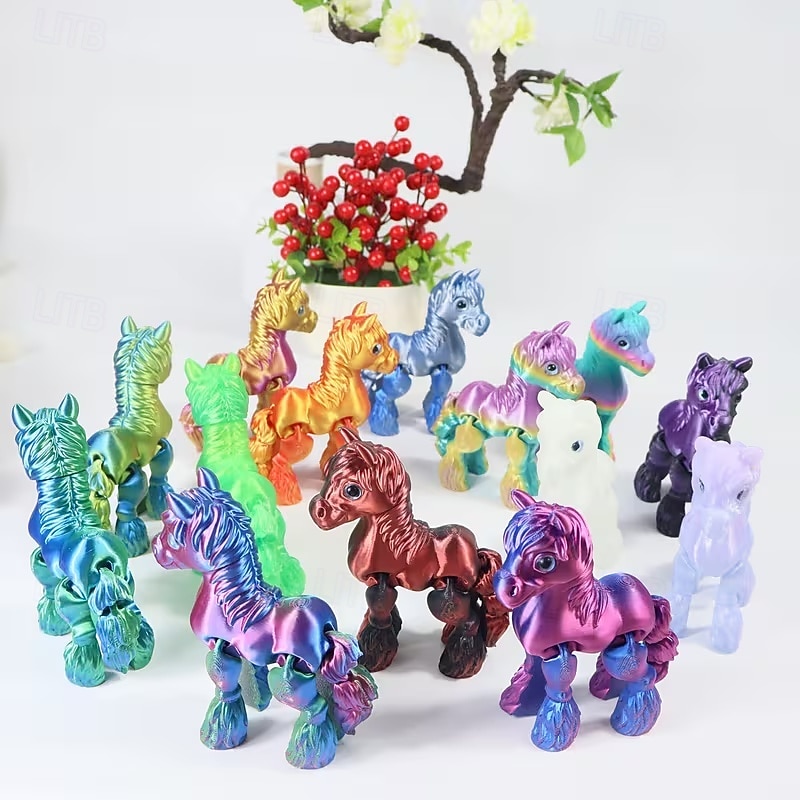 3D-printet hestestatue med bevegelige ledd, realistisk hestefigur med uttrykksfulle øyne &fluffy manke, utendørs kinesisk nyttårsdekorasjon, gave til hest som blir født i år, skrivebord &hyllepynt 2026 - $9.99 –P2