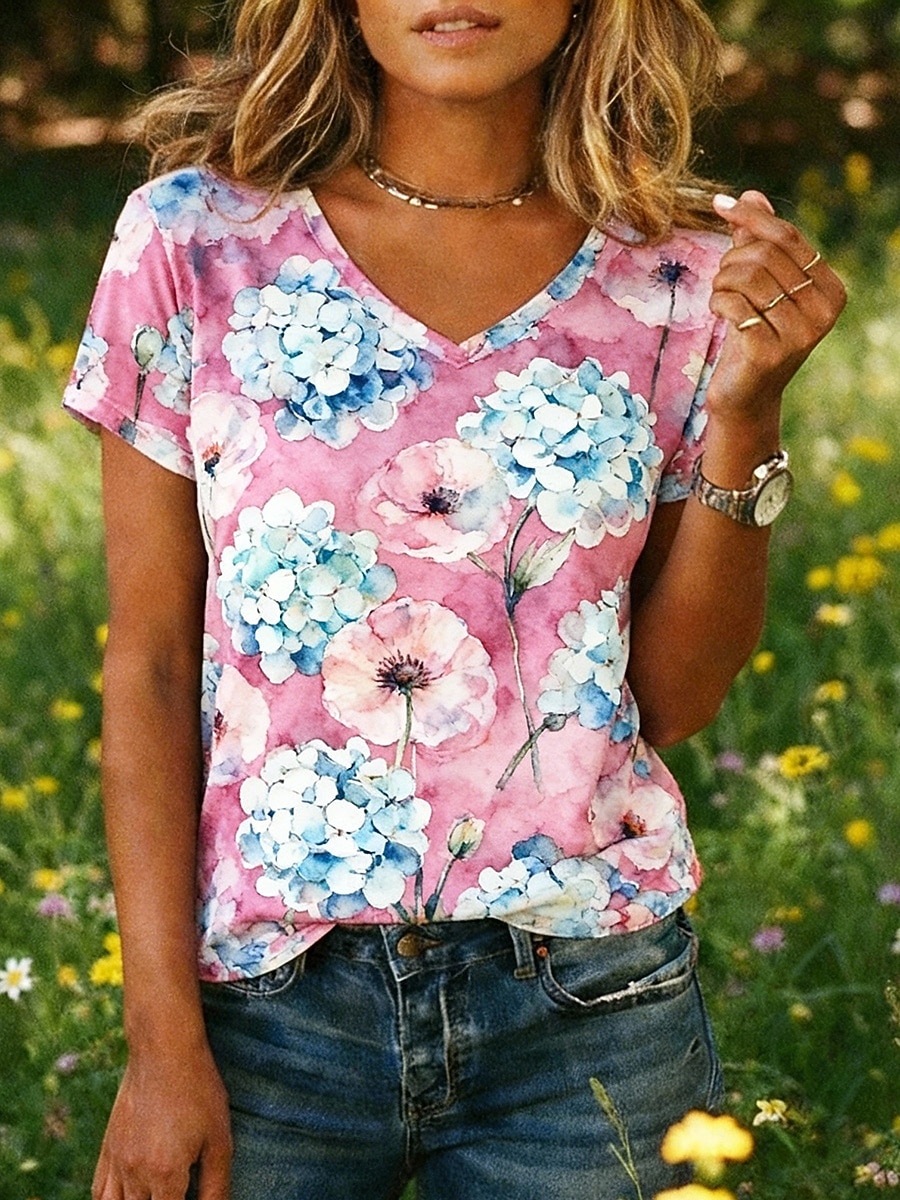 Per donna Camicia Boho Maglietta Stampato Floreale Grafico Bohemien Vintage Classico Manica Corta Scollo a V Top Regolari Quotidiano Rosa Verde scuro Viola Verde Rosa Estate Primavera del 2026 a $19.49 –P4