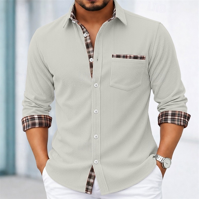 Per uomo Camicia Camicia elegante Camicia di Velluto a Coste Camicia con Bottoni Plaid Casuale Quotidiano Nero Blu marino Arancione Verde Manica Lunga Collo ripiegato Tutte le stagioni Abbigliamento del 2026 a $29.99 –P7