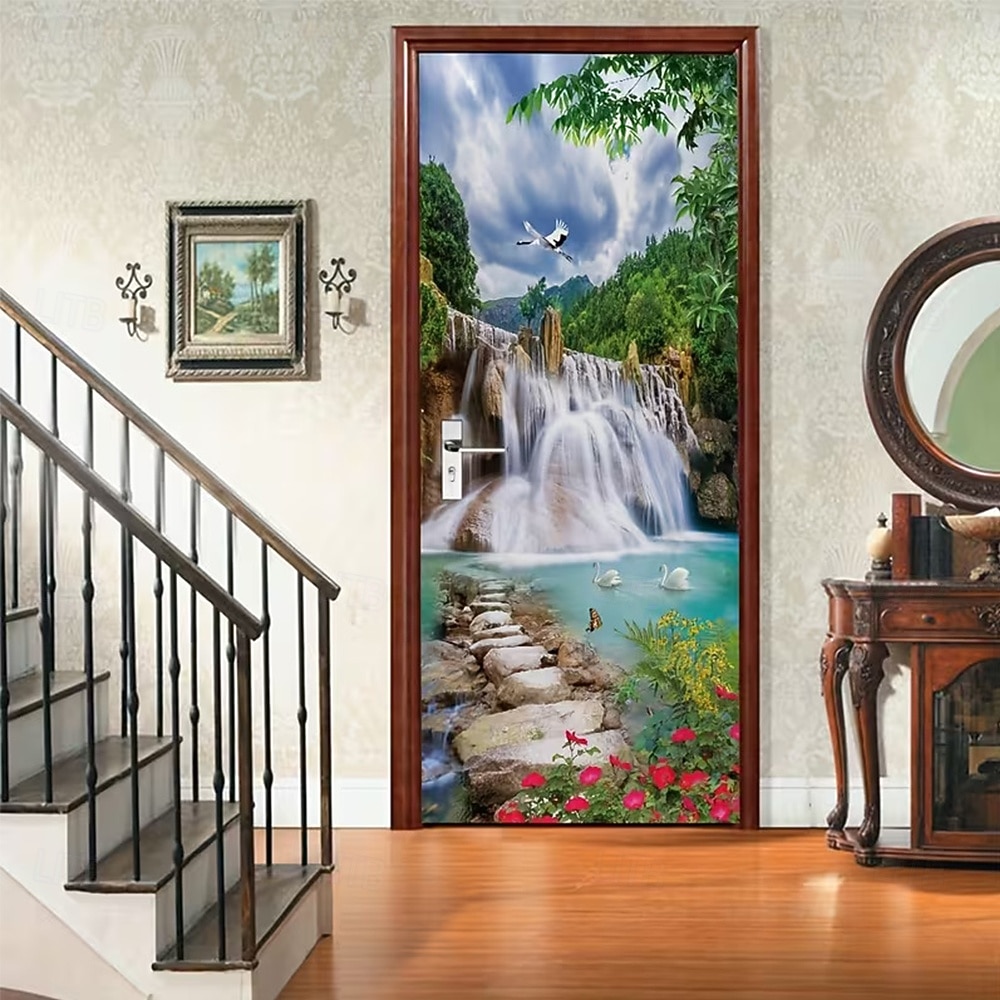 Bannière 3D représentant une vieille ruelle, des escaliers en pierre, une vue de rue méditerranéenne, un rideau de porte réaliste et pittoresque, idéal pour la décoration de votre porte d'entrée. de 2026 ? $17.99 –P8